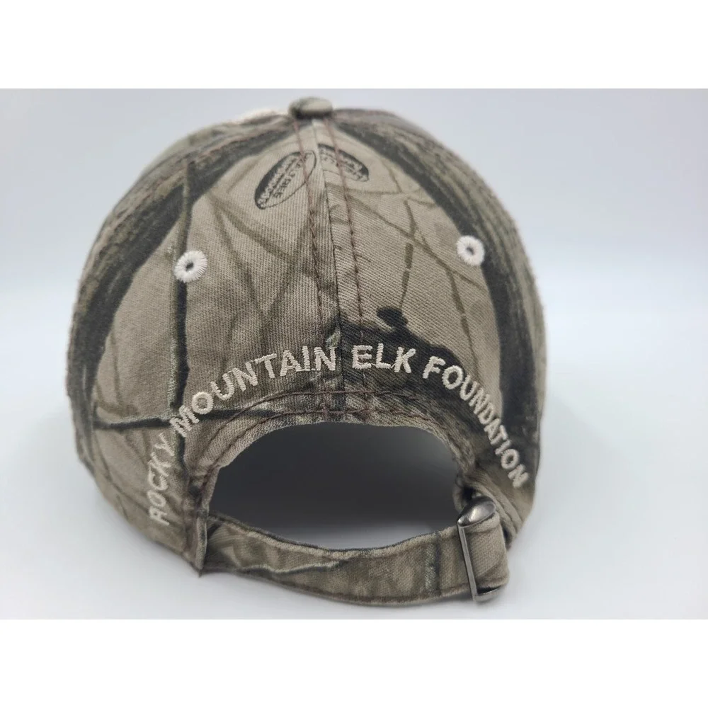RMEF Rocky Mountain‎ Elk Foundation Camo Distressed Strapback Adjustable Hat Cap